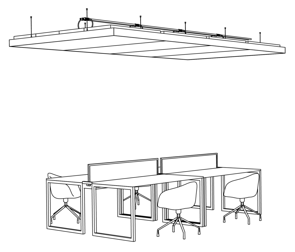interpanel: Systemaufbau Büroarbeitsplatz mit einer Segelgruppe Komfort logo white2Zeichenfläche 3@2x 1024x875 - Produkt